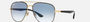 Ray-Ban RB3683 90003F square sunglasses for men in full rim metal, with black on gold frame, and blue lenses. 56mm in lens size, 15mm in bridge size, and 135mm in temple length.