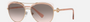 Bvlgari BV6164B 20143B aviator sunglasses for women in full rim metal, with pink gold/transparent pink frame, and pink gradient grey lenses. 57mm in lens size, 15mm in bridge size, and 140mm in temple length.