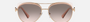 Bvlgari BV6164B 20143B aviator sunglasses for women in full rim metal, with pink gold/transparent pink frame, and pink gradient grey lenses. 57mm in lens size, 15mm in bridge size, and 140mm in temple length.