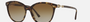 Bvlgari BV8235 504/T5 cat-eye sunglasses for women in full rim plastic, with havana frame, and brown gradient lenses. 55mm in lens size, 17mm in bridge size, and 140mm in temple length.