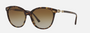 Bvlgari BV8235 504/T5 cat-eye sunglasses for women in full rim plastic, with havana frame, and brown gradient lenses. 55mm in lens size, 17mm in bridge size, and 140mm in temple length.