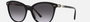 Bvlgari BV8235 501/8G cat-eye sunglasses for women in full rim plastic, with black frame, and gradient grey lenses. 55mm in lens size, 17mm in bridge size, and 140mm in temple length.