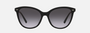 Bvlgari BV8235 501/8G cat-eye sunglasses for women in full rim plastic, with black frame, and gradient grey lenses. 55mm in lens size, 17mm in bridge size, and 140mm in temple length.