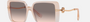 Bvlgari BV8243B 55123B square sunglasses for women in full rim plastic, with opal peach striped gradient frame, and pink gradient gray lenses. 56mm in lens size, 17mm in bridge size, and 140mm in temple length.