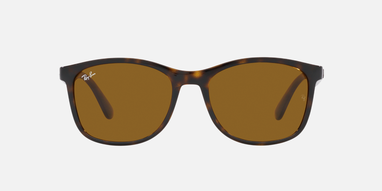 Ray-Ban RB4374 710/33 square sunglasses for unisex in full rim plastic, with havana frame, and brown lenses. 56mm in lens size, 19mm in bridge size, and 145mm in temple length.