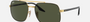Ray-Ban RB3699 900031 square sunglasses for unisex in full rim metal, with black on gold frame, and green lenses. 59mm in lens size, 18mm in bridge size, and 145mm in temple length.