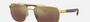 Ray-Ban RB3701 001/6B rectangular sunglasses for men in full rim metal, with gold frame, and purple/gold chromance lenses. 59mm in lens size, 17mm in bridge size, and 145mm in temple length.