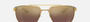 Ray-Ban RB3701 001/6B rectangular sunglasses for men in full rim metal, with gold frame, and purple/gold chromance lenses. 59mm in lens size, 17mm in bridge size, and 145mm in temple length.