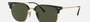 Ray-Ban New Clubmaster RB4416 601/31 irregular sunglasses for unisex in full rim metal, with black on gold frame, and green lenses. 51mm in lens size, 20mm in bridge size, and 145mm in temple length.