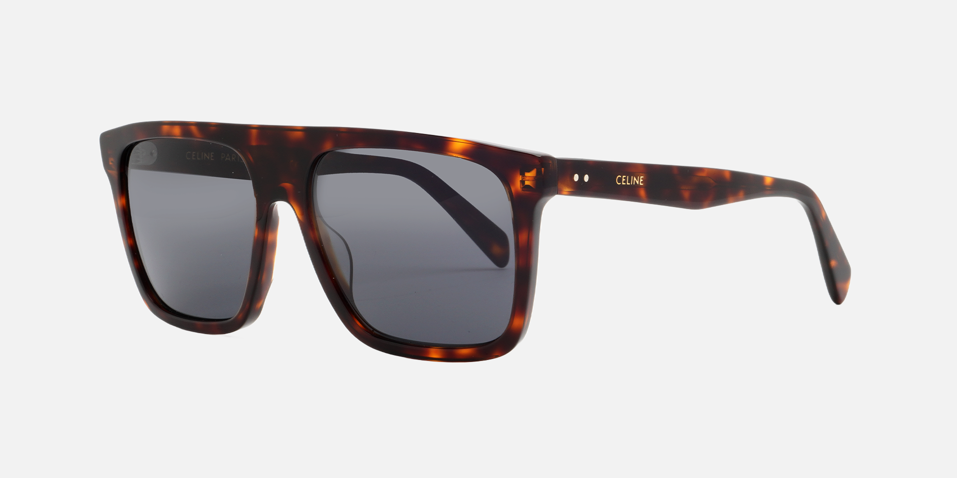 Celine CL40209I 52A square sunglasses for women in full rim acetate, with shiny brown havana frame, and grey lenses. 57mm in lens size, 16mm in bridge size, and 145mm in temple length.