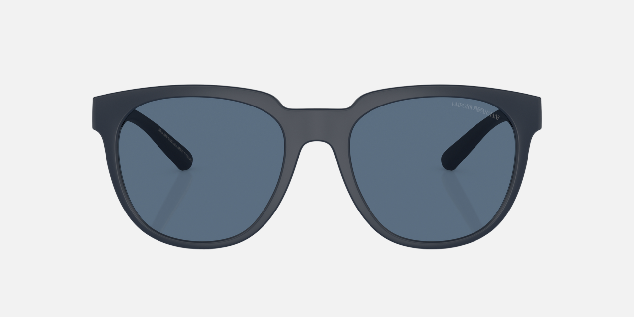 Emporio Armani EA 4205 508880 round sunglasses for men in full rim plastic, with matte blue frame, and dark blue lenses. 55mm in lens size, 19mm in bridge size, and 145mm in temple length.