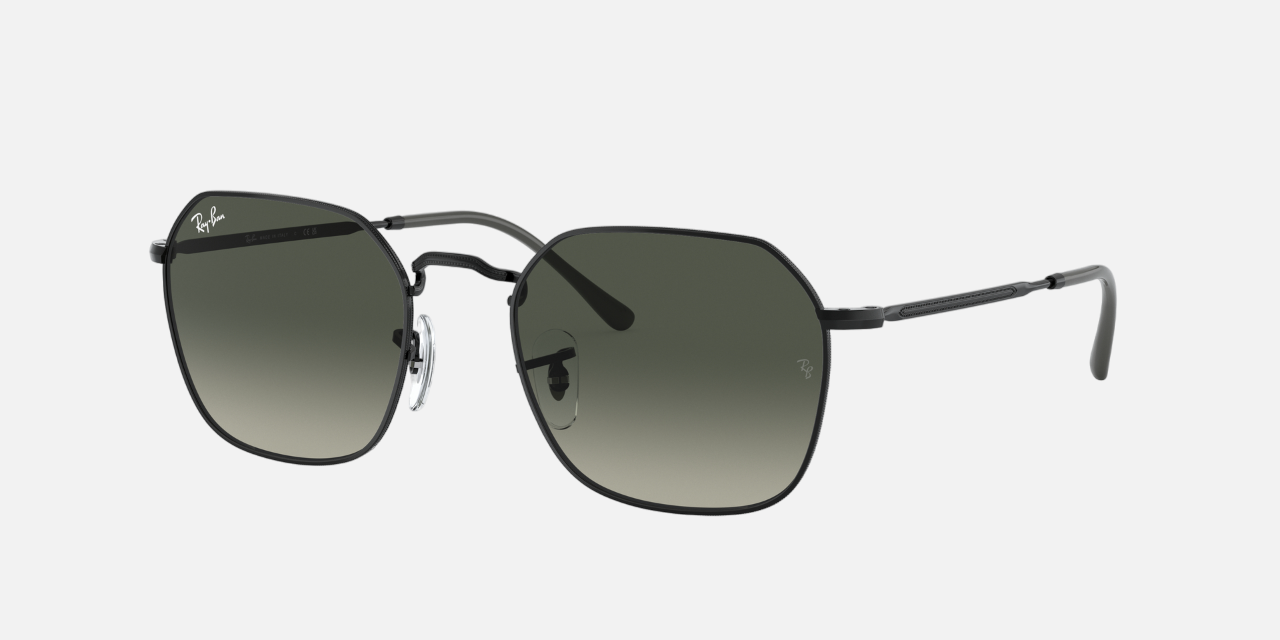 Ray-Ban Jim RB3694 002/71 hexagonal sunglasses for unisex in full rim metal, with black frame, and grey lenses. 55mm in lens size, 20mm in bridge size, and 145mm in temple length.