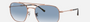 Ray-Ban RB3707 92023F hexagonal sunglasses for unisex in full rim metal, with rose gold frame, and blue lenses. 57mm in lens size, 20mm in bridge size, and 145mm in temple length.