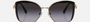Bvlgari BV6128B 20148G square sunglasses for women in full rim metal, with pink gold/black frame, and gradient grey lenses. 56mm in lens size, 16mm in bridge size, and 140mm in temple length.