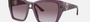 Bvlgari BV8260 55148H square sunglasses for women in full rim plastic, with transparent amethyst frame, and violet gradient lenses. 57mm in lens size, 17mm in bridge size, and 140mm in temple length.