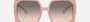 Bvlgari BV8254 55213B square sunglasses for women in full rim plastic, with opal pink frame, and pink gradient grey lenses. 55mm in lens size, 18mm in bridge size, and 140mm in temple length.