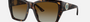 Bvlgari BV8260 504/T5 square sunglasses for women in full rim plastic, with havana frame, and brown gradient lenses. 57mm in lens size, 17mm in bridge size, and 140mm in temple length.