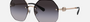 Bvlgari BV6122B 20148G irregular sunglasses for women in full rim metal, with pink gold frame, and grey gradient lenses. 58mm in lens size, 16mm in bridge size, and 140mm in temple length.