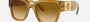 Versace VE4437U 53472L square sunglasses for women in full rim plastic, with transparent honey frame, and light yellow gradient ochre lenses. 54mm in lens size, 20mm in bridge size, and 140mm in temple length.