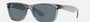Ray-Ban New Wayfarer RB2132 64503R square sunglasses for unisex in full rim plastic, with transparent grey frame, and dark blue lenses. 55mm in lens size, 18mm in bridge size, and 145mm in temple length.