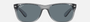 Ray-Ban New Wayfarer RB2132 64503R square sunglasses for unisex in full rim plastic, with transparent grey frame, and dark blue lenses. 55mm in lens size, 18mm in bridge size, and 145mm in temple length.