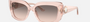 Bvlgari BV8261 55273B rectangular sunglasses for women in full rim plastic, with transparent pink frame, and pink gradient grey lenses. 55mm in lens size, 17mm in bridge size, and 140mm in temple length.
