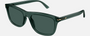 Gucci GG1444S 004 square sunglasses for men in full rim plastic, with transparent green frame, and green lenses. 55mm in lens size, 20mm in bridge size, and 145mm in temple length.