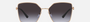 Bvlgari BV6175 20148G irregular sunglasses for women in full rim metal, with pink gold frame, and grey gradient lenses. 56mm in lens size, 16mm in bridge size, and 140mm in temple length.