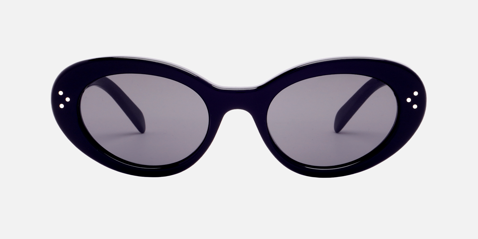 Celine CL40193I 01A cat-eye sunglasses for women in full rim acetate, with shiny black frame, and dark grey smoke lenses. 53mm in lens size, 21mm in bridge size, and 145mm in temple length.