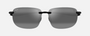 Maui Jim Ho'okipa XLarge 02 rectangular sunglasses for unisex in rimless plastic, with gloss black frame, and neutral grey lenses. 67mm in lens size, 15mm in bridge size, and 138mm in temple length.