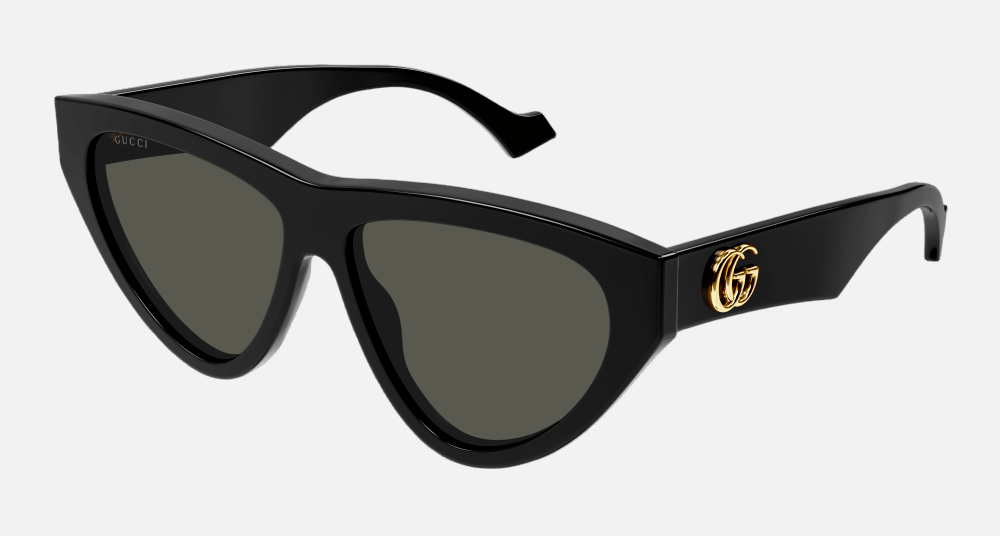 Gucci GG1333S 001 cat-eye sunglasses for women in full rim plastic, with black frame, and grey lenses. 58mm in lens size, 19mm in bridge size, and 145mm in temple length.
