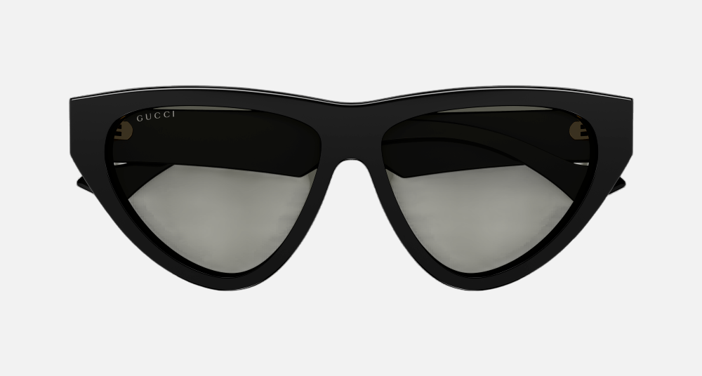 Gucci GG1333S 001 cat-eye sunglasses for women in full rim plastic, with black frame, and grey lenses. 58mm in lens size, 19mm in bridge size, and 145mm in temple length.