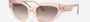 Bvlgari BV8256 54703B cat-eye sunglasses for women in full rim plastic, with transparent pink frame, and pink gradient grey lenses. 53mm in lens size, 21mm in bridge size, and 140mm in temple length.
