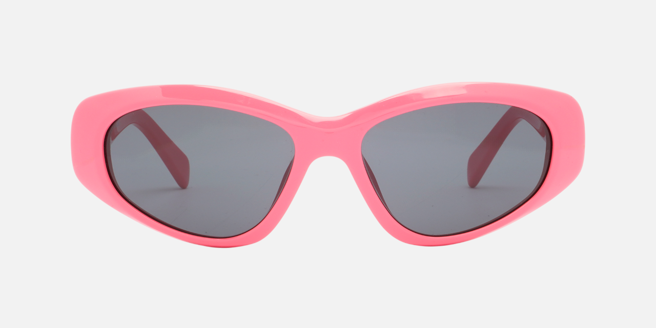 Celine CL40279U 72A rectangular sunglasses for women in full rim acetate, with pink frame, and grey lenses. 57mm in lens size, 13mm in bridge size, and 140mm in temple length.