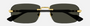 Gucci GG1221S 001 rectangular sunglasses for men in rimless metal, with gold frame, and grey lenses. 56mm in lens size, 16mm in bridge size, and 140mm in temple length.