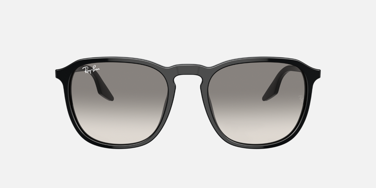 Ray-Ban RB2203 901/32 square sunglasses for unisex in full rim plastic, with black frame, and light grey lenses. 55mm in lens size, 20mm in bridge size, and 145mm in temple length.