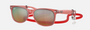 Ray-Ban Junior New Wayfarer Kids RJ9052S 7145A8 square sunglasses for kids in full rim injected, with polished opal red frame, and orange lenses. 47mm in lens size, 15mm in bridge size, and 125mm in temple length.