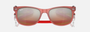 Ray-Ban Junior New Wayfarer Kids RJ9052S 7145A8 square sunglasses for kids in full rim injected, with polished opal red frame, and orange lenses. 47mm in lens size, 15mm in bridge size, and 125mm in temple length.