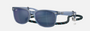 Ray-Ban Junior New Wayfarer Kids RJ9052S 714855 square sunglasses for kids in full rim injected, with polished opal blue frame, and blue lenses. 47mm in lens size, 15mm in bridge size, and 125mm in temple length.