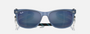 Ray-Ban Junior New Wayfarer Kids RJ9052S 714855 square sunglasses for kids in full rim injected, with polished opal blue frame, and blue lenses. 47mm in lens size, 15mm in bridge size, and 125mm in temple length.