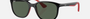 Ray-Ban Junior RJ9078S 713171 square sunglasses for kids in full rim injected, with polished black on red frame, and dark green lenses. 48mm in lens size, 16mm in bridge size, and 135mm in temple length.