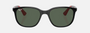 Ray-Ban Junior RJ9078S 713171 square sunglasses for kids in full rim injected, with polished black on red frame, and dark green lenses. 48mm in lens size, 16mm in bridge size, and 135mm in temple length.