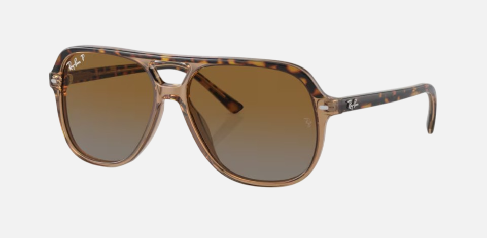 Ray-Ban Junior Bill RJ9096S 7152T5 square sunglasses for kids in full rim acetate, with polished havana frame, and brown polarized lenses. 49mm in lens size, 13mm in bridge size, and 130mm in temple length.