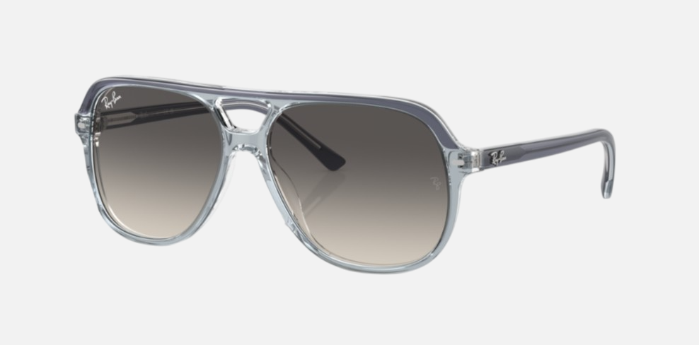 Ray-Ban Junior Bill RJ9096S 715311 square sunglasses for kids in full rim acetate, with polished dark grey frame, and grey lenses. 49mm in lens size, 13mm in bridge size, and 130mm in temple length.