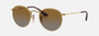 Ray-Ban Junior Round Kids RJ9547S 223/T5 round sunglasses for kids in full rim metal, with polished arista gold frame, and brown polarized lenses. 44mm in lens size, 19mm in bridge size, and 130mm in temple length.