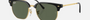 Ray-Ban Junior New Clubmaster RJ9116S 100/71 irregular sunglasses for kids in full rim injected, with polished black on gold frame, and dark green lenses. 47mm in lens size, 17mm in bridge size, and 125mm in temple length.