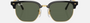 Ray-Ban Junior New Clubmaster RJ9116S 100/71 irregular sunglasses for kids in full rim injected, with polished black on gold frame, and dark green lenses. 47mm in lens size, 17mm in bridge size, and 125mm in temple length.