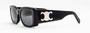 Celine Triomphe CL40282U 01A square sunglasses for women in full rim acetate, with shiny black with silver frame, and grey lenses. 53mm in lens size, 18mm in bridge size, and 135mm in temple length.