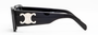 Celine Triomphe CL40282U 01A square sunglasses for women in full rim acetate, with shiny black with silver frame, and grey lenses. 53mm in lens size, 18mm in bridge size, and 135mm in temple length.