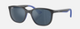 Ray-Ban Junior RJ9078S 715155 square sunglasses for kids in full rim injected, with polished grey on blue
  frame, and dark blue lenses. 48mm in lens size, 16mm in bridge size, and 135mm in temple length.